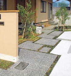 洗い出し、平板、床仕上げ、舗装素材、施工例